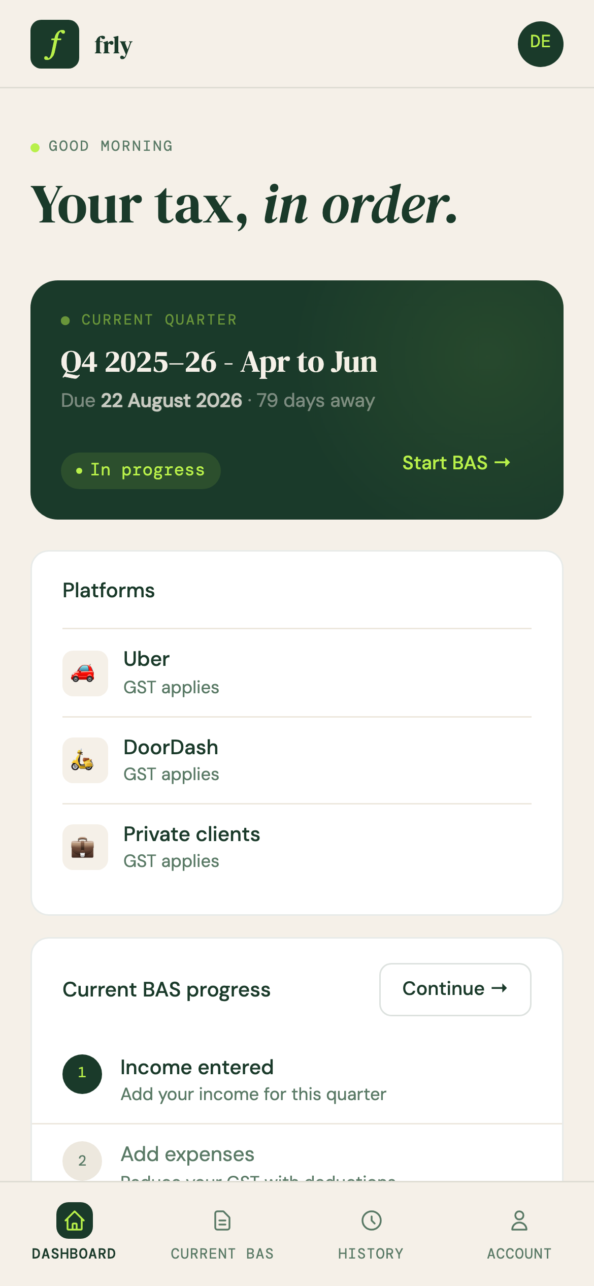 Frly dashboard